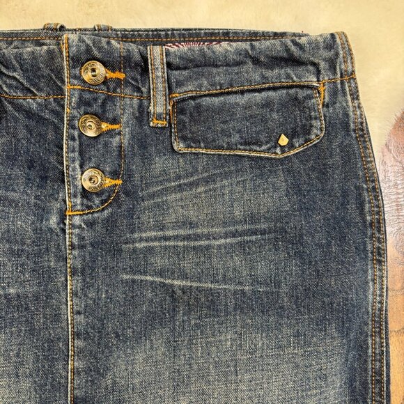 Volcom Mini Skirt 5 Y2K Dark Wash Button-Fly Denim Blue Women's - Picture 2 of 10